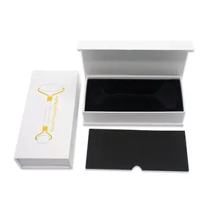 Caja de regalo de cartón con tapa, embalaje de equipo de belleza de lujo con forro de satén, rodillo de Jade de color personalizado, Gu Sha