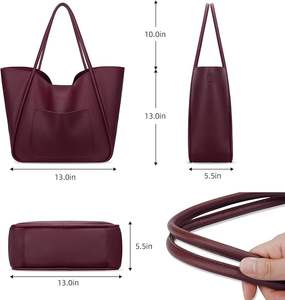 Sacs à bandoulière bordeaux de haute qualité en gros pour femmes, sacs fourre-tout de luxe en cuir PU avec fermeture éclair, résistants à l'eau, pour jeunes femmes - Product Image 2