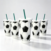 Gobelet réutilisable en plastique moderne de 24 oz personnalisable avec couvercle et paille, thème football, cadeau sportif pour hommes et femmes, idéal pour les fêtes et le Nouvel An