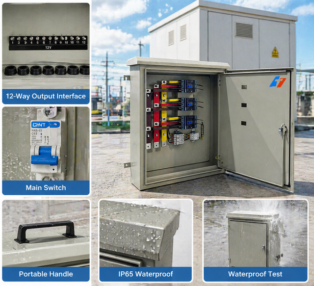 12 Way 12V DC Distribution Box with Main Switch, Portable Electrical Junction Box for Outdoor Use