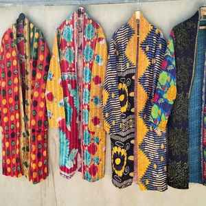 Sari Kimono de Seda Vintage 100% Algodón, Estilo Patchwork Boho, Ropa de Estar y de Playa, Precio al por Mayor - Product Image 3