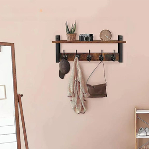 Étagères murales rustiques pour salle de bain, entrée, en bois, pour vêtements, chapeaux, serviettes, sacs à main, peignoirs, manteaux, avec crochets muraux - Product Image 2