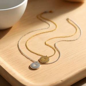 Collana con Ciondolo a Forma di Lettera C e Diamante Z Plus, Catena in Oro e Argento, Design Minimalista in Acciaio, Unisex per Uso Quotidiano - Product Image 3