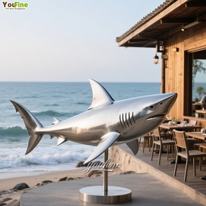 Statue de <span class=keywords><strong>requin</strong></span> en acier inoxydable sur le thème marin, sculpture en métal <span class=keywords><strong>requin</strong></span> - Product Image 1