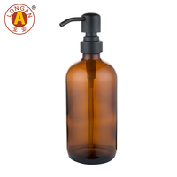 Flacon distributeur de savon en verre Boston personnalisé de 500 ml avec pulvérisateur à gâchette en métal vide pour savon liquide, diffuseur en verre, pot en verre