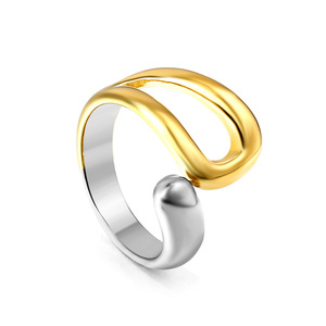 Geometric Two Tone Stainless Steel Open <b>Rings</b> 18k Gold Plated Unisex Fashion Jewelry Gift - Product Image 5