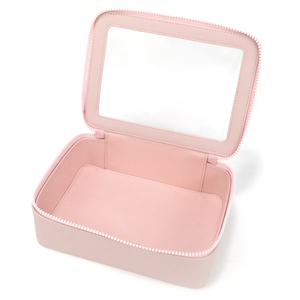 Custom Transparent Window Waterproof PU Leather <b>Makeup</b> <b>Storage</b> Box Portable Travel Cosmetic Bag Organizer Case - Product Image 3