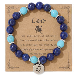 Brazalete de cuentas de piedra de ágata de lapislázuli natural Acero inoxidable 12 signo del zodiaco encanto pulsera regalo Pulseras de Moda - Product Image 1