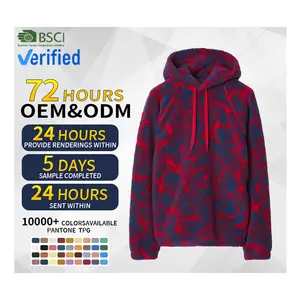 Custom logo OEM ODM men knit hoodie oversized heavyweight acrylic wool pattern print shearling hoodie knitwear pullover sweater