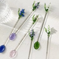 Cuillère à mélanger en verre artisanale avec décor fleur de muguet, cuillère à café et à thé, ornement, cadeau, vente en gros