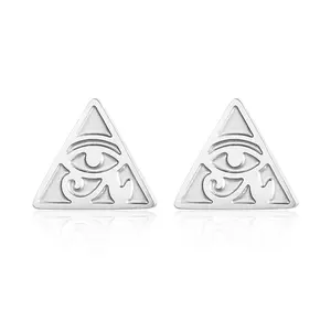 Boucles d'oreilles pyramidales Oeil d'Horus de l'Égypte ancienne Boucles d'oreilles triangulaires en acier titane personnalité hip hop de style ethnique rétro