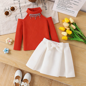 <span class=keywords><strong>Ensemble</strong></span> deux pièces décontracté pour <span class=keywords><strong>fille</strong></span> de 1 à 5 <span class=keywords><strong>ans</strong></span> : Haut à manches longues avec nœuds et jupe, style étranger - Product Image 2