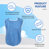 Vente en gros de bavoirs adultes réutilisables robustes unisexe en tissu éponge lavable imperméable à l'eau crochet boucle fermeture pour hommes femmes personnes âgées manger