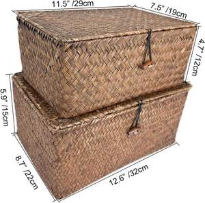 Seagrass Storage <strong>Baskets</strong> Cover Vintage Rectangle Eco-Friendly Multi-Purpose <strong>Hanging</strong> Camping <strong>Grey</strong> for Children Bali Beaded Woven - Product Image 5