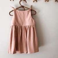 Robe d'été pour enfant, fille, en lin et coton, avec bretelles à nouer, style bohème, plage