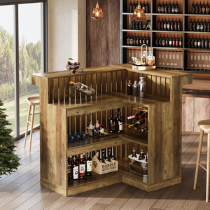 Mobile Bar ad Angolo a L, 4 Ripiani Autoportante con Portabicchieri e Spazio di Archiviazione, Stazione Cocktail Compatta per Soggiorno - Product Image 1