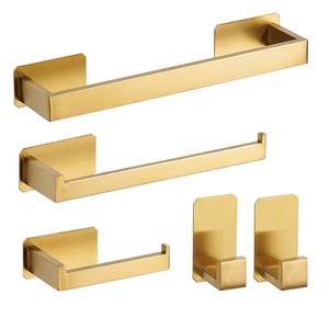 5 Parçalı SUS304 Paslanmaz Çelik Banyo Aksesuar Seti Deliksiz Havlu Askısı Tuvalet Kağıdı Tutucu ve Bornoz Askıları - Product Image 3