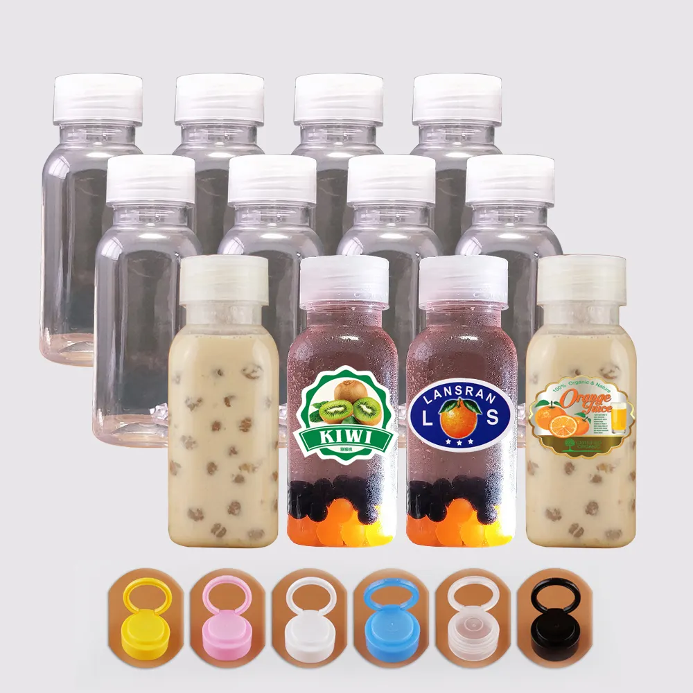 Custom Color Printing Square 250ml PET Plastic Bottle Drink Soda Milk Beverage Coffee Bottle Can with Aluminum Caps