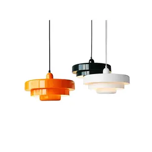 Lampu gantung Nordik, lampu gantung 3 lapis lingkaran hitam perlengkapan rumah restoran kopi oranye