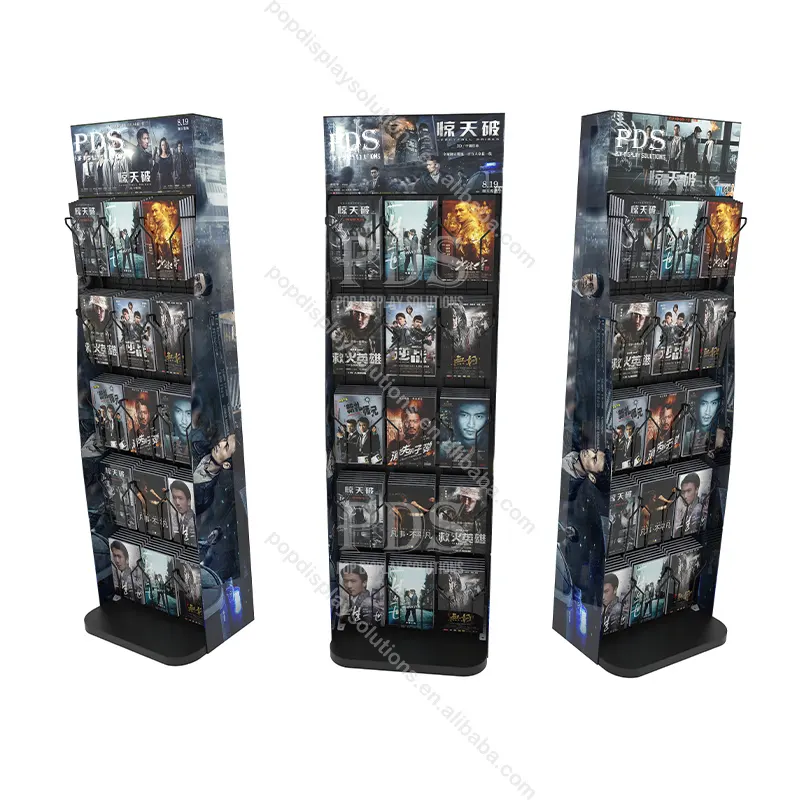 Rak display dvd logam berdiri lantai tampilan cd bingkai tampilan dvd