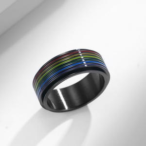 Unisex Rainbow <b>Ring</b> Steel Gold Black Rotating Geometric Design Index Finger Jewelry Gift For Couple - Product Image 4