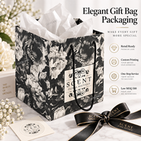 Sac de shopping personnalisé à imprimé floral avec poignées en corde, boîte cadeau carrée à fleurs avec poignée, noir et blanc, pour boutiques, cadeaux de détail