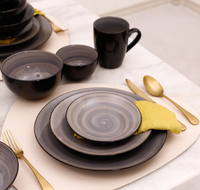 Service de table en céramique de luxe vintage, peint à la main, en grès, 16 pièces, compatible lave-vaisselle, écologique, pour la maison et la restauration