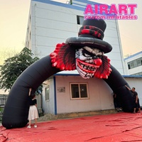 Arche gonflable tête de clown effrayante avec chapeau haut noir, arche gonflable tête de clown crâne, accessoires de décoration en ballons, installation facile