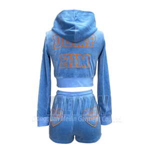 2024 Autumn Casual Wear Custom 3d Embroidery Ladies Two Piece Shorts Sets Women <b>Zip</b> <b>up</b> Hoodies Velour Tracksuits Sweat Suit Set - Product Image 5