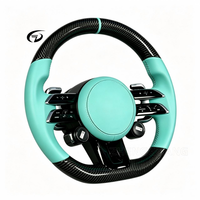 Volant de voiture personnalisé en fibre de carbone et cuir perforé bleu pour Mercedes W223 C300 W206 W205 W221 W212