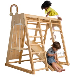 Montessori Climbing Triangle Wooden Foldable Children Climbing Frame Gym Piklers Triangle With Slide Swing Indoor Playground