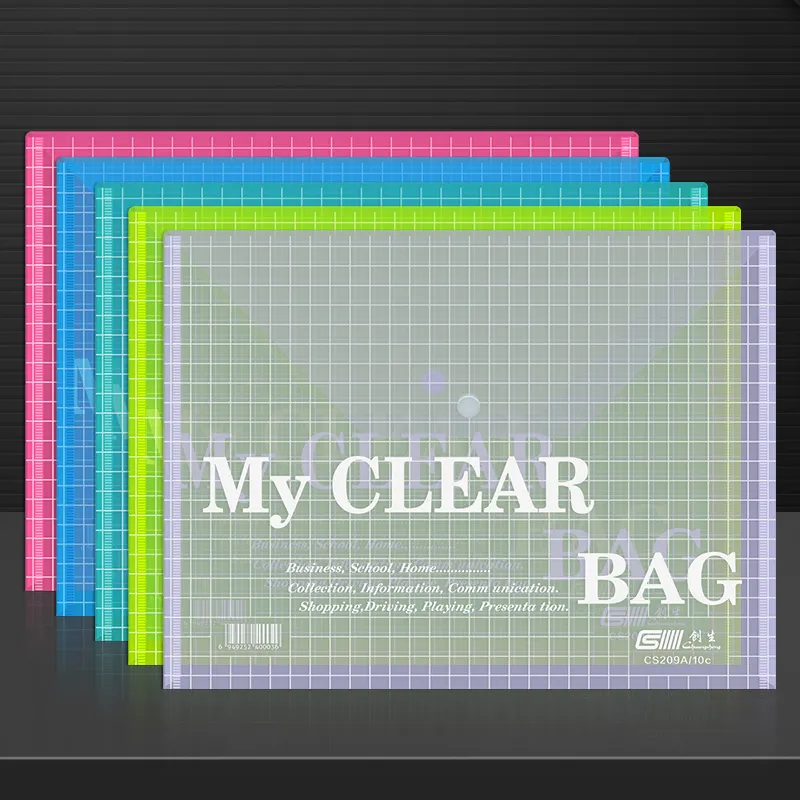 Office School Supplies Waterproof A4/FC Plastic PP Document Envelope File Folder With Snap Button