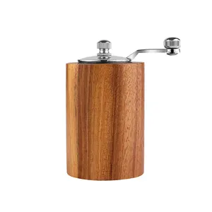 BR079 Moulin à poivre cylindrique à manivelle bois acier inoxydable acacia moulin à poivre en bois