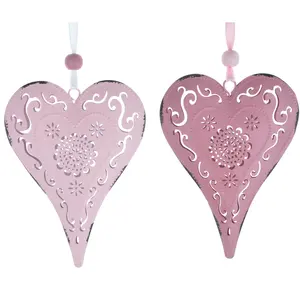 Wholesale Crown Heart Bauble Decorations Vintage Pink Metal Christmas Tree Hanging Ornament