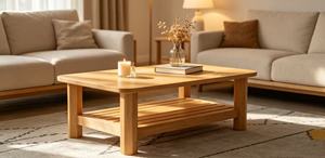 Table basse moderne en bois massif avec étagère de rangement, meubles de salon scandinaves - Product Image 4