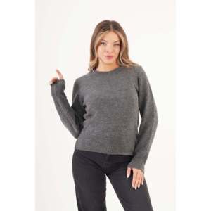 Pull en tricot à col rond anthracite pour femme, style uni - Vente en gros - Product Image 4