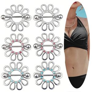 Anillo <span class=keywords><strong>de</strong></span> leche exquisito con diseño <span class=keywords><strong>de</strong></span> flor hueca y diamantes perforados para pezón, joyería <span class=keywords><strong>de</strong></span> moda al por mayor - Product Image 1