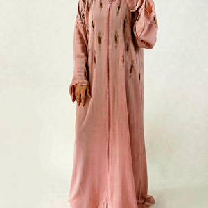 Abaya Rosa Abierta, Vestido Modesto con Adornos de Terciopelo, Túnica Larga para Mujer, Diseño Personalizado para Verano e Invierno - Product Image 5