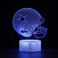 Lampe d'illusion 3D en acrylique en forme de casque de football, lumière nocturne RVB 16 couleurs, télécommande tactile USB, intensité réglable, décoration de chambre pour fans de sport, cadeau
