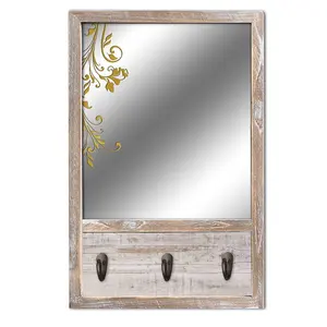 Cermin Kayu Antik dengan Kait untuk Hiasan Dinding Cermin LED Kreatif Dekorasi Dinding Cermin Kreatif