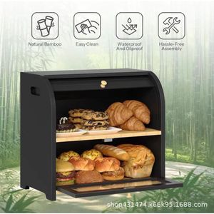 Caja para hornear pan de bambú y madera, caja de almacenamiento de repostería y frutas para encimera de cocina, caja de madera de doble capa para pan tostado. - Product Image 3