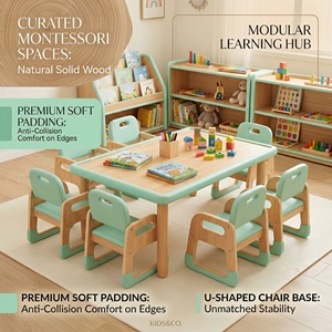 Meubles <span class=keywords><strong>en</strong></span> bois massif rembourrés Montessori pour la maternelle, table et chaises adaptées aux bébés pour les garderies, salles de classe et crèches - Product Image 2