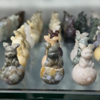 Figurine de lapin en cristal naturel en gros, statue de lapin en calebasse, pierre brute, guérison Reiki, chakra, décoration de bureau à domicile, porte-bonheur Feng Shui