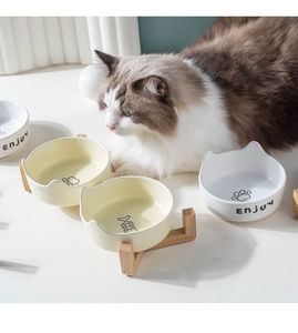 Cerâmica Pet <span class=keywords><strong>Bowl</strong></span> com Suporte De Madeira Sem Estouro Pet Dupla Tigela De Cerâmica Dog <span class=keywords><strong>cat</strong></span> Food Feeder gato Puppy Pet <span class=keywords><strong>Bowl</strong></span> para Gatos - Product Image 5