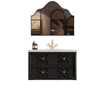 Ensemble de meuble-lavabo mural de luxe pour salle de bain, avec vasque intégrée en dalle de roche, meuble-lavabo en bois avec lavabo, style vintage