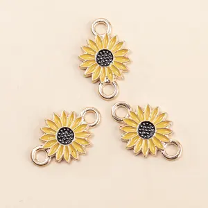 Cute Daisy Sun Flower alloy Connector Sweet yellow Metal Enamel Women's Jewelry Bracelet Necklace earring Handmade Accessories