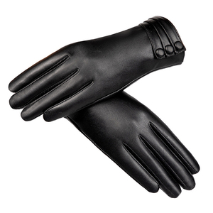 <strong>Ladies</strong> PU <strong>Leather</strong> Driving <strong>Gloves</strong> Touch Screen Function Winter Outdoor Warm <strong>Gloves</strong> Featuring Plush Lining Plain for Daily Use - Product Image 1