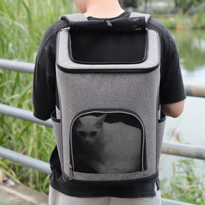Pet <b>Backpack</b> For <b>Cats</b> And Dogs Breathable Oxford Fabric Gray Green Color 40000 Capacity Portable Pet Carrier With Round Opening - Product Image 3