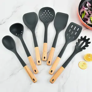 Silicone spatula wooden handle silicone kitchenware 7-piece kitchen cooking spoon spatula 6-piece kitchen utensils soup spoon sp