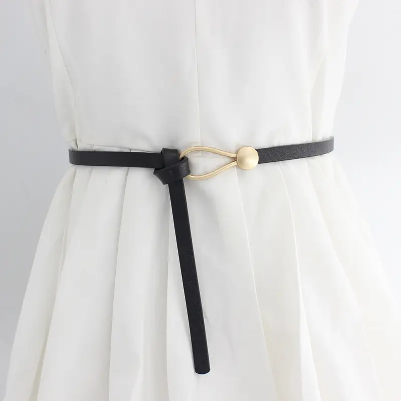 Fashion Wholesales Ladies Pu Belt for Women Simple Dress Decoration Waist Belt Gold Knot Buckle Fancy Belt